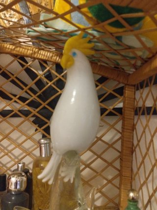 Pájaros de cristal Murano blanco y amarillo