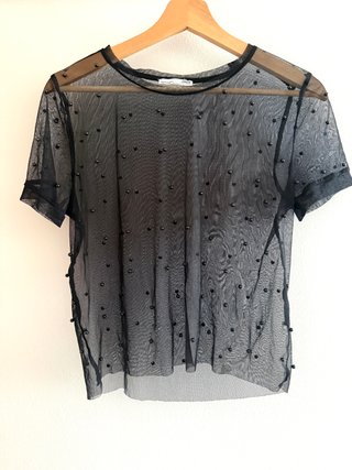 Camisa Zara Transparente Perlas Talla S