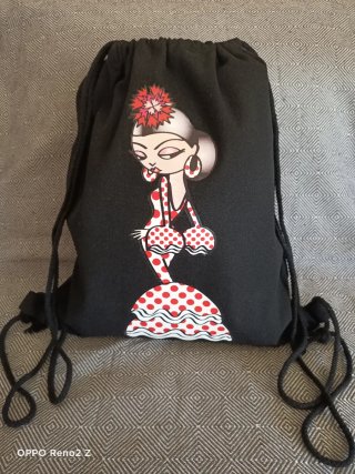 Mochila de Lona Negra con Estampado