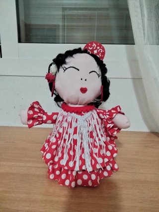 Sujetalibros muñeca sevillana/ flamenca tela recic