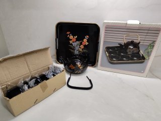 Juego de té porcelana negro floral