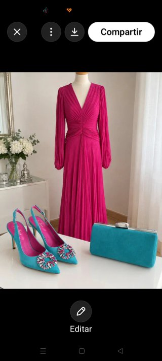 Conjunto de fiesta fúcsia + zapatos + bolso