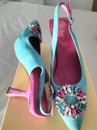 Conjunto de fiesta fúcsia + zapatos + bolso