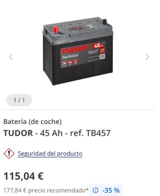 Batería Coche Tudor Technica 45Ah