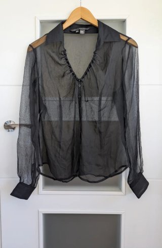 Zara Talla XL - Blusa Seda Negra