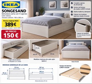 Estructura de Cama IKEA Songesand con 4 Cajones