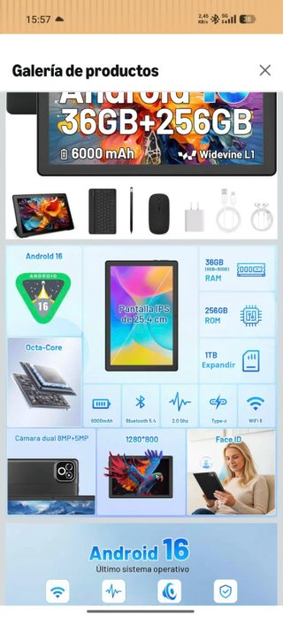 Tablet 10 Android 16 Octa Core 36GB+256GB