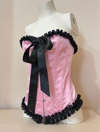 Corsetto rosa e nero stile Gothic Doll nuovo