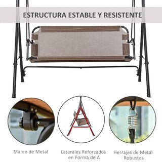 Columpio Jardín 2 Plazas con Techo Ajustable Tara