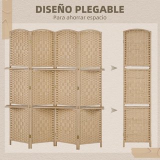 Biombo Separador 4 Paneles 2 Estantes 160cm Natura