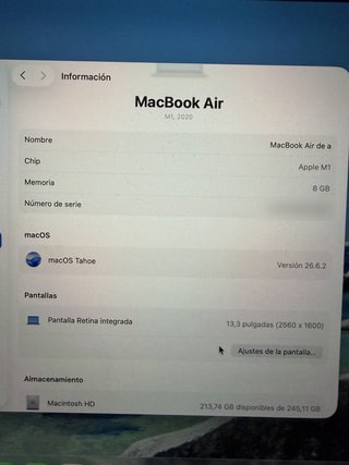 MacBook Air M1 13 8GB 256GB Oro