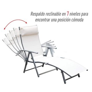 Tumbona Jardín Plegable 7 Posiciones Almohada Beig