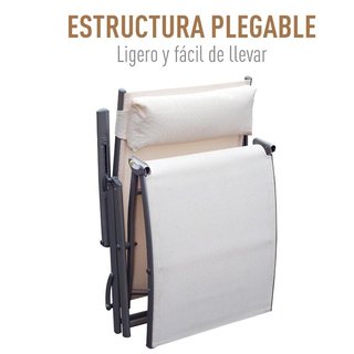 Tumbona Jardín Plegable 7 Posiciones Almohada Beig