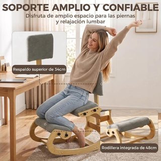 Silla de Rodillas Ergonómica Respaldo Pana Gris