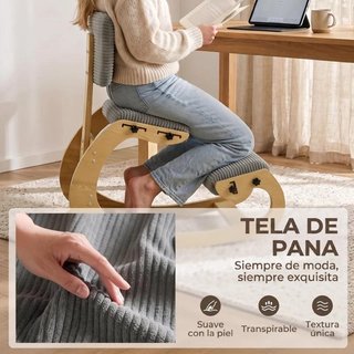 Silla de Rodillas Ergonómica Respaldo Pana Gris