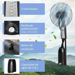 Ventilador Nebulizador Silencioso 90W 2,8L Negro