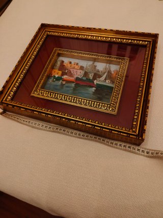 Dipinto vintage Scorcio di porto splendida cornice
