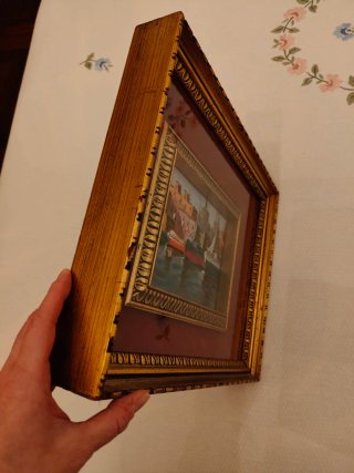 Dipinto vintage Scorcio di porto splendida cornice