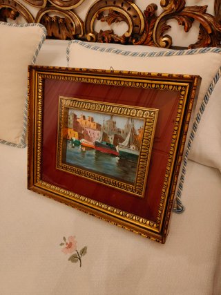 Dipinto vintage Scorcio di porto splendida cornice