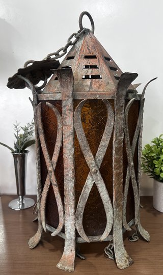 Farol Antiguo Hierro y Vidrio Ámbar