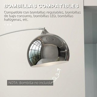 Lámpara Pie Arco Moderna E27 Interruptor Plata