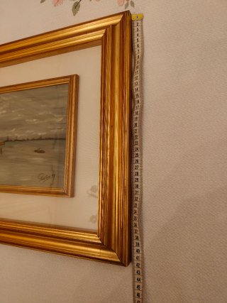 Dipinto olio marina con barche e cornice d'epoca