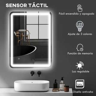 Espejo Baño LED 60x80cm Antivaho 3 Colores
