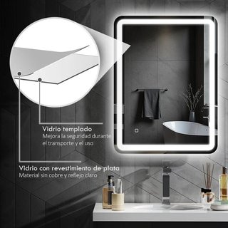 Espejo Baño LED 60x80cm Antivaho 3 Colores