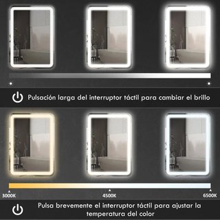 Espejo Baño LED 60x80cm Antivaho 3 Colores