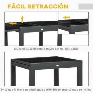 Mesa Jardín Extensible Aluminio Vidrio 80-160cm