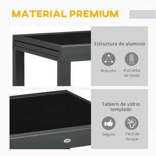 Mesa Jardín Extensible Aluminio Vidrio 80-160cm