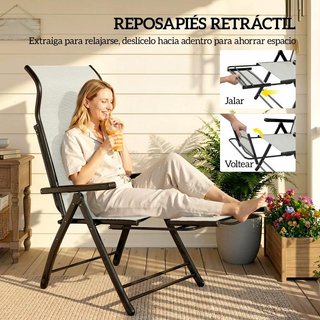 Pack 2 Sillas Jardín Plegables Reclinables Gris