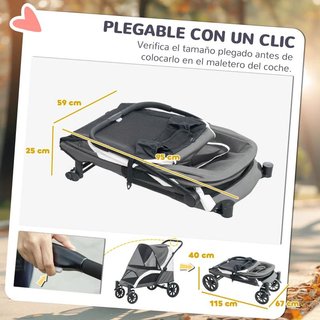 Carrito Perros Plegable Cojín Lavable Gris Oscuro