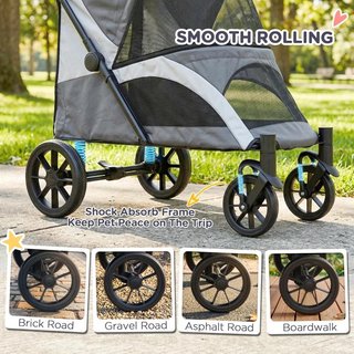 Carrito Perros Plegable Cojín Lavable Gris Oscuro