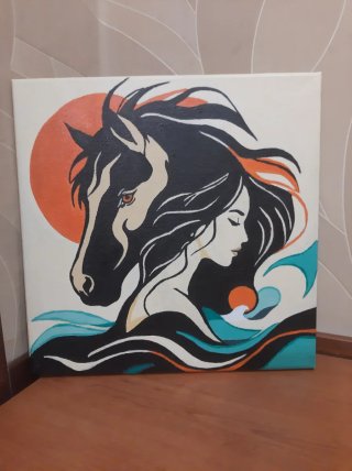 Cuadro Mujer y Caballo Acrílico