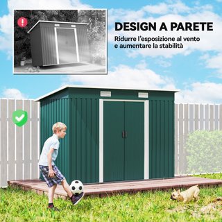 Caseta de jardín de acero de 272 x 134 cm con puer