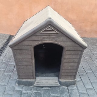 Caseta Perro Grande Marrón y Beige