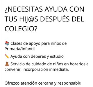 Clases particulares y servicios de cuidado.