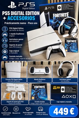 PS5 Digital + Fortnite + Accesorios