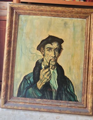 Pintura al óleo de hombre fumando