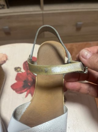 Sandalias de piel mujer blanco y plateado
