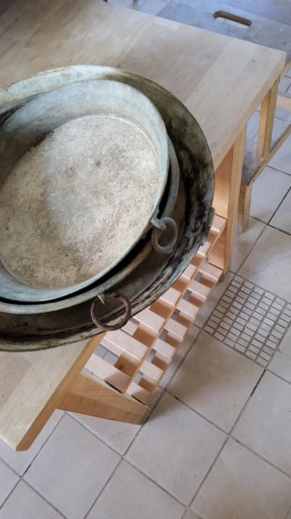 Set di 3 pentole antiche in rame