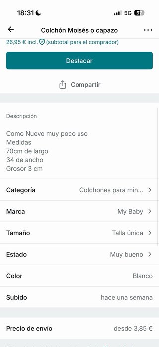 Colchón para moisés o capazo