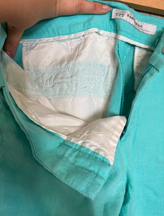 Pantalón Ancho de Lino Zara Verde Turquesa