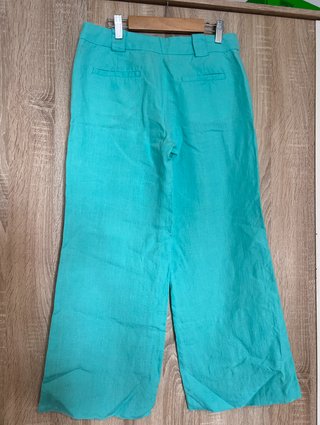 Pantalón Ancho de Lino Zara Verde Turquesa