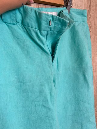 Pantalón Ancho de Lino Zara Verde Turquesa