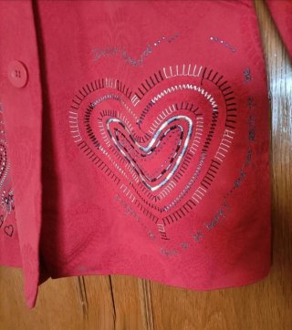 Desigual abrigo mujer 42 rojo jacquard corazones