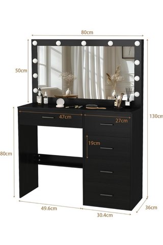 Toeletta per trucco nero con specchio e luci
