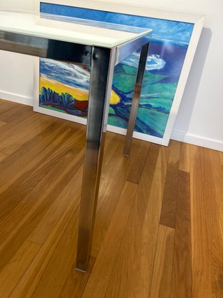 Mesa de comedor cristal y metal 135x85+4 sillas