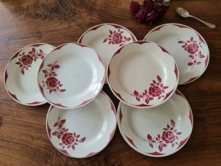 7 Platos Sarreguemines Terre De Fer Flores granate